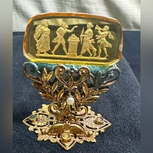 Antique Intaglio Czech Moser Glass Mythological Scene Place Card Holder/Decor